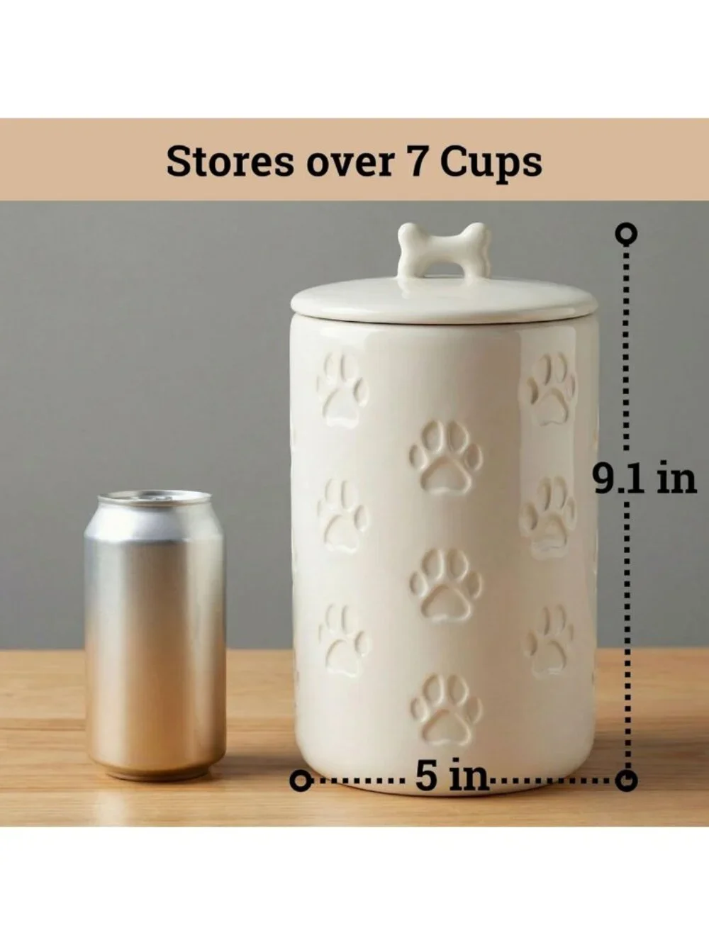 Airtight Dog Treat Jar - 7 Cup Capacity Ceramic Canister for Kitchen - Cute